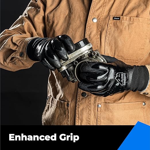 Waterproof Gloves Bulk Pack for Men and Women, 3 Pairs, Freezer Gloves with Grip, Double Nitrile Dipped for Extreme Oil Repellent, for Construction, Mechanics, Mining, Plumbing, Black, XX-Large
