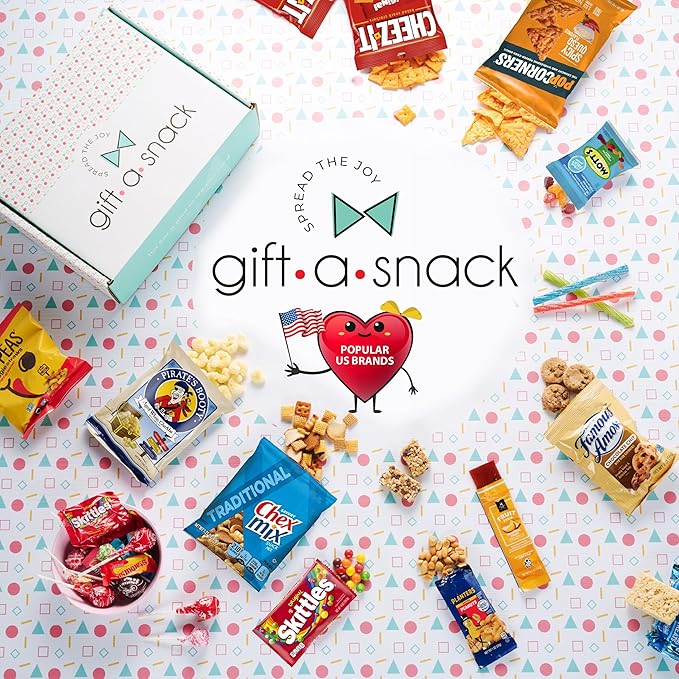 Gift A Snack - Thanksgiving, Holiday, Christmas Stocking Stuffer Snack Box Variety Pack Care Package + Greeting Card (150 Count) Birthday Sweet Treats Gift Basket, Candies Chips Crackers Bars