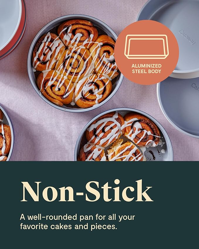 Caraway Non-Stick Ceramic 9” Circle Pans - Naturally Slick Ceramic Coating - Non-Toxic, PTFE & PFOA Free - Perfect for Birthday Cakes, Tartes, & More - Marigold