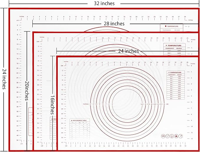 Yansumi silicone pastry non stick baking mat with measurement fondant mat with three sizes for silicone baking mat, counter mat, dough rolling mat,fondant/pie crust mat. (XXL, 32"L x 24"W,Red)