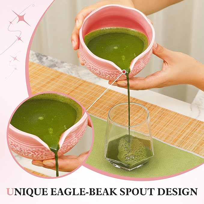 Matcha Whisk Set, Pink Matcha Set, 8 Pcs Complete Ceramic Matcha Making Kit with Bowl, Bamboo Whisk & Holder, Stainless Sifter, Tea Towel, Scoop & Scoop Rest, Perfect for Beginners & Lovers
