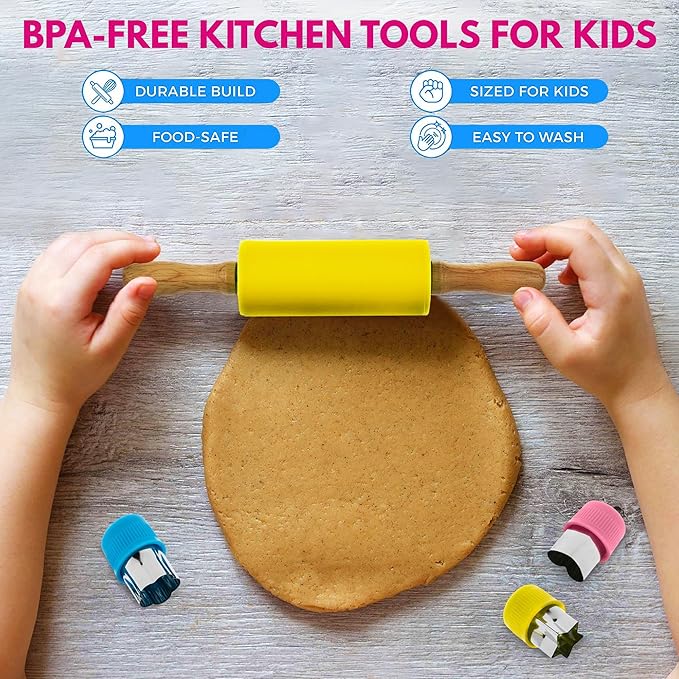 KEFF 30 Pcs Kids Kitchen Set for Cooking & Baking - Real Utensils with Kid Safe Cutting Board and Knife Set for Junior Chef. Montessori Kitchen Tools for Toddlers BPA-Free