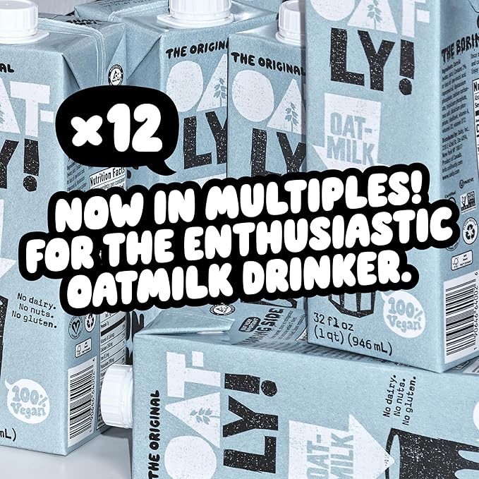 Oatly Original Oatmilk - Shelf-Stable, Creamy, Dairy-Free, Plant-Based Milk for Cereal, Smoothies, Baking & More (32 oz, 12-pack)