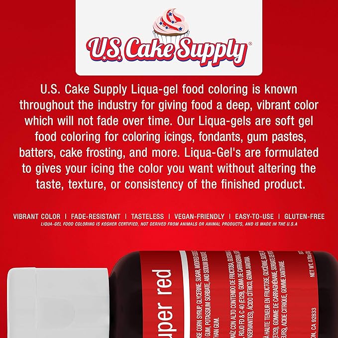 U.S. Cake Supply 12 Color Cake Food Coloring Liqua-Gel Decorating Set - .75 fl. Oz. (20ml) Bottles Primary Colors