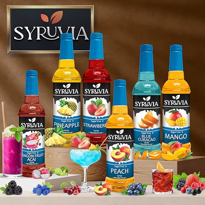 Syruvia Sugar-Free Pineapple Syrup, Flavored Syrup for Drinks, Cocktails, Lemonades, Iced Teas, and Desserts – 25.4 fl oz