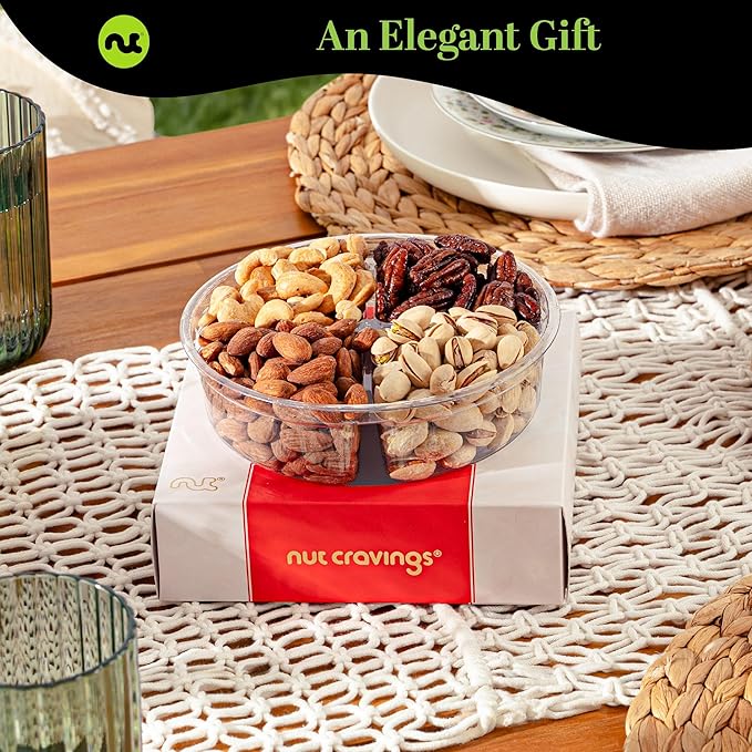 NUT CRAVINGS - Thanksgiving Mixed Nuts Gift Basket in Red Gold Box (4 Assortments) Holiday Xmas Christmas Food Arrangement, Healthy Snack Care Package, Food Assortments