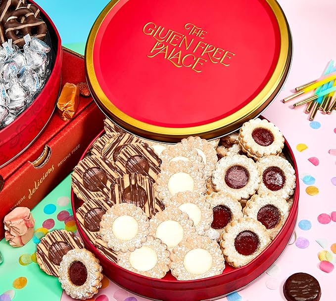 Gluten Free Palace Cookie Gift Basket – Assorted Shortbread Linzer Tart Cookies in Tin – Variety Cookie Gift for Birthday, Anniversary, Adults, Men & Women