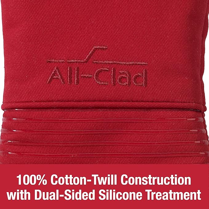 All Clad Silicone Oven Mitt: Heat Resistant up to 500 Degrees - 100% Cotton & Silicone, 14"x7" Oven Mitt for Kitchen and Barbeque, 1-Pack, Chili