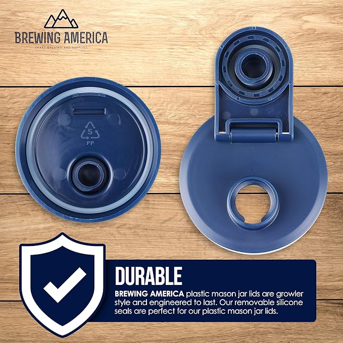 Brewing America Creamer Jar with Pouring Lid, 1 Pint (16 oz) Azure Mason Jar with Blue Wide Mouth Pour Lid for Milk, Sugar, and Cream, 1-Pack (Old Glory Blue)
