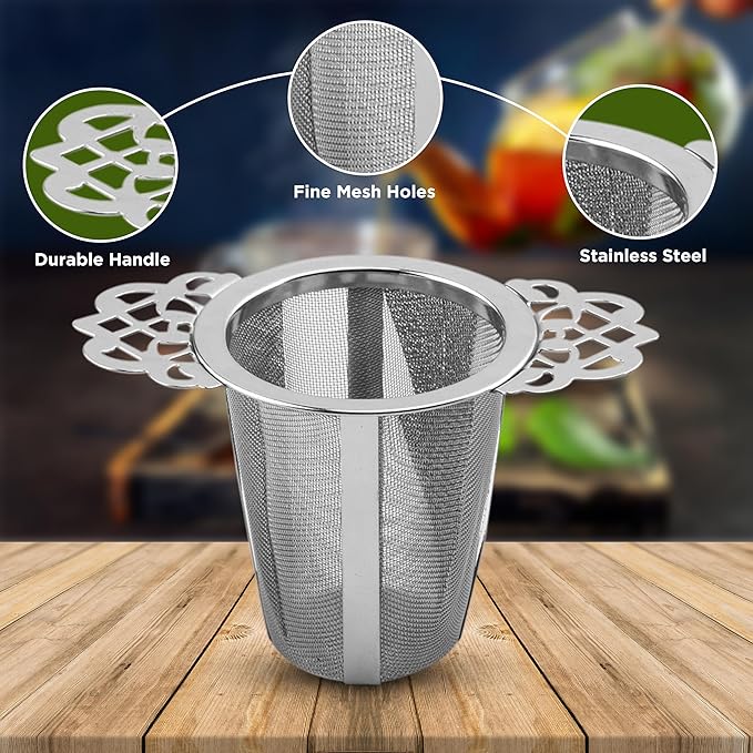 Set of 2 Tea Infusers for Loose Leaf – SUS 304 Stainless Steel Fine Mesh Basket with Flower-Shaped Handles, Reusable & Heat-Resistant, Ideal for Cups & Teapots
