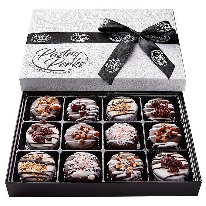 Pastry Perks Christmas Holiday Thanksgiving Gift Basket 12 Gourmet Chocolate-Covered Cookies, Holiday Gift Box for Men, Women, and Grandma – Birthday Treats & Food Delivery Ideas
