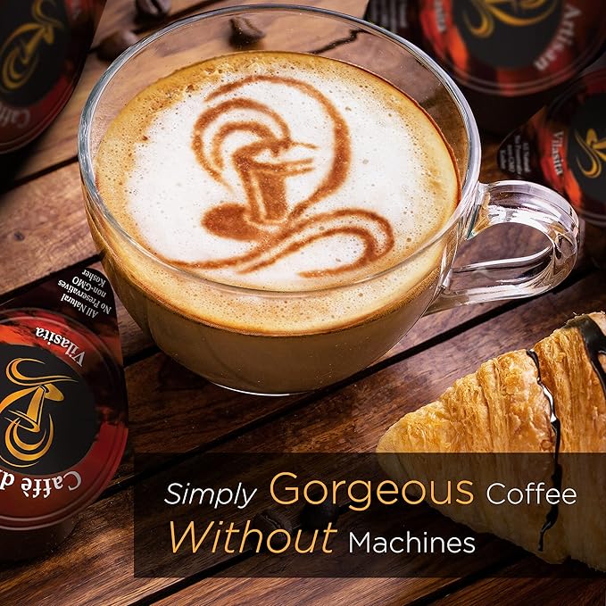 Caffè di Artisan Liquid Coffee Pods – Premium Single-Serve Coffee for Cold Brew concentrate, Iced Coffee & Hot Coffees – Machine-Free, Eco-Friendly, Ready in Seconds. Rich; Asmara with Frother; Arabica; Medium Roast – 24 Count