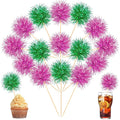 Chinco 100 Pcs Foil Firework Cupcake Toppers Sparkle Tinsel Cake Toppers Cake Decoration Cocktail Fruit Toothpick for Birthday Wedding Graduation Party(Pink, Gold)