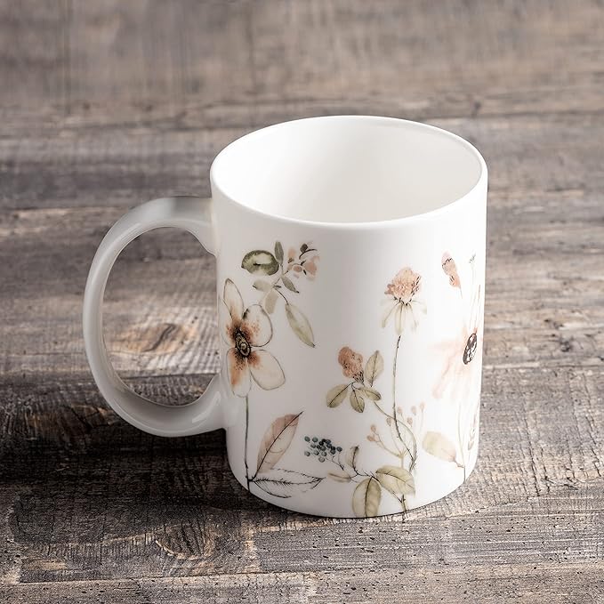 Maison d' Hermine Coffee Mug with Handles Fine Bone China Mugs Pack of One Tea Cups for Hot Beverages Cappuccino Latte Home Office Perfect for Gift (Ice Florals - Romantic Morning, 15 Ounce)