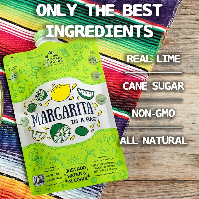 Lt. Blender's Margarita in a Bag - Margarita Mix - Each Bag Makes 1/2 Gallon of Frozen Margaritas – Non-GMO Cocktail Mix - No Blender Needed – Add Liquor, Wine or as a Mocktail (Pack of 3)
