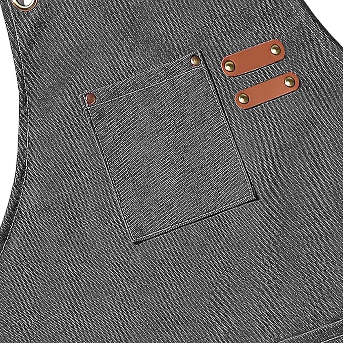AFUN Chef Aprons for Men Women with Large Pockets, Cotton Canvas Cross Back Heavy Duty Adjustable Work Apron, Size M to XXL(Grey)