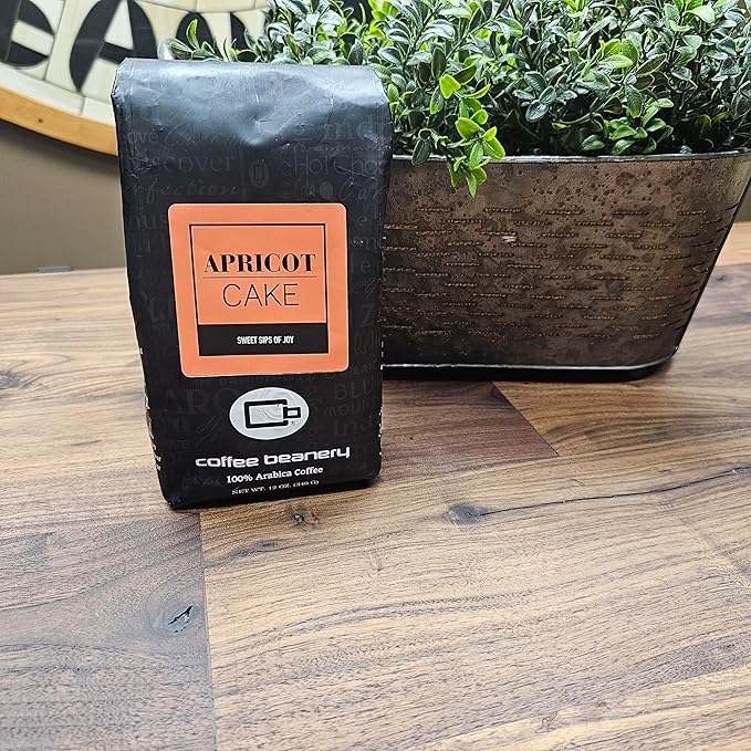 Apricot Cake Coffee by Coffee Beanery | 12oz Flavored Coffee Ground Medium Roast Coffee| 100% Specialty Arabica Coffee Ground | Gourmet Coffee | Flavored Ground Coffee Medium Roast
