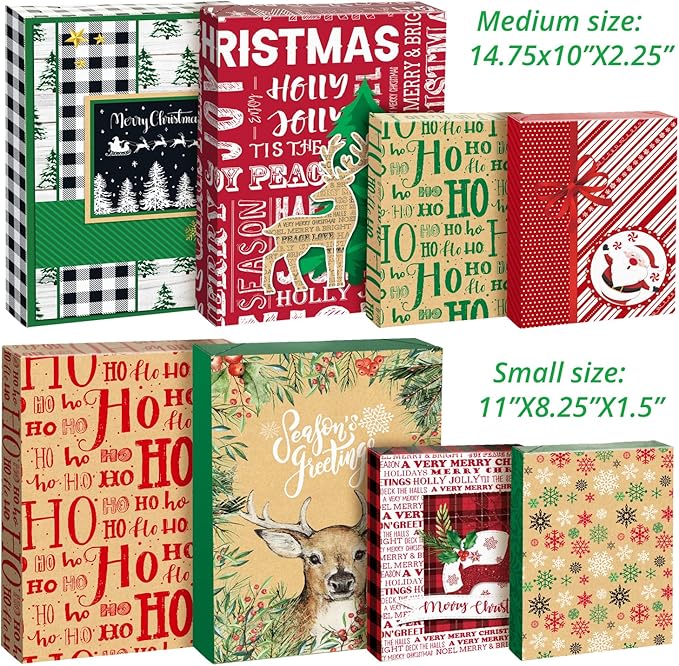 Party Funny 12 Christmas Gift Wrap Boxes for Wrapping Extra Large Clothes, 12 tissue paper and 80 Christmas Stickers(Assorted size for Shirts, Robes, Coats, Sweaters and xmas Holiday Present)