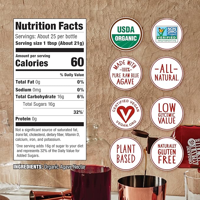 In the Raw Organic Blue Agave Syrup Bundle – Amber + Light Agave Nectar, Low-Glycemic Sweetener, Maple Syrup and Honey Alternatives, 18.5 Oz Ea