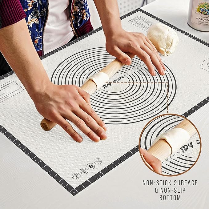 28 * 20 inches black, Non-Slip Silicone Baking Sheets - Baking Mat with 0.7mm Thickness - Non-Stick Pastry & Cookie Mat for Kitchen Counter for Rolling Out Dough with Measurements.