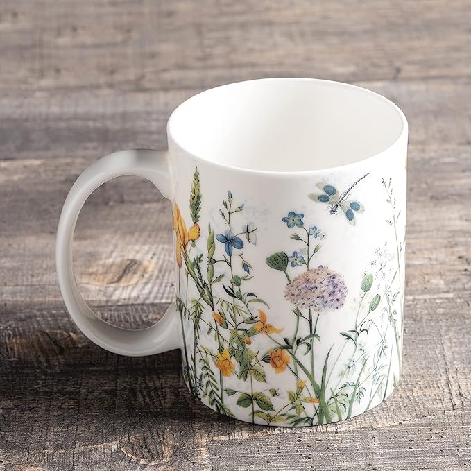 Maison d' Hermine Coffee Mug with Handles Fine Bone China Mugs Pack of One Tea Cups for Hot Beverages Cappuccino Latte Home Restaurant Office Perfect for Gift (Fleurs De Mai - Floral, 12 Ounce)