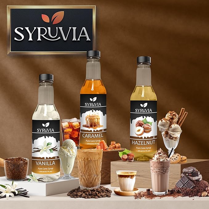 Syruvia Pumpkin Spice Coffee Syrup - 12.7 fl oz (375 ML) Premium Holiday Coffee Flavoring Syrup - Kosher Coffee Syrups, Gluten Free, No Coloring, Perfect for Drinks, Soda, Shakes, Desserts, and More.