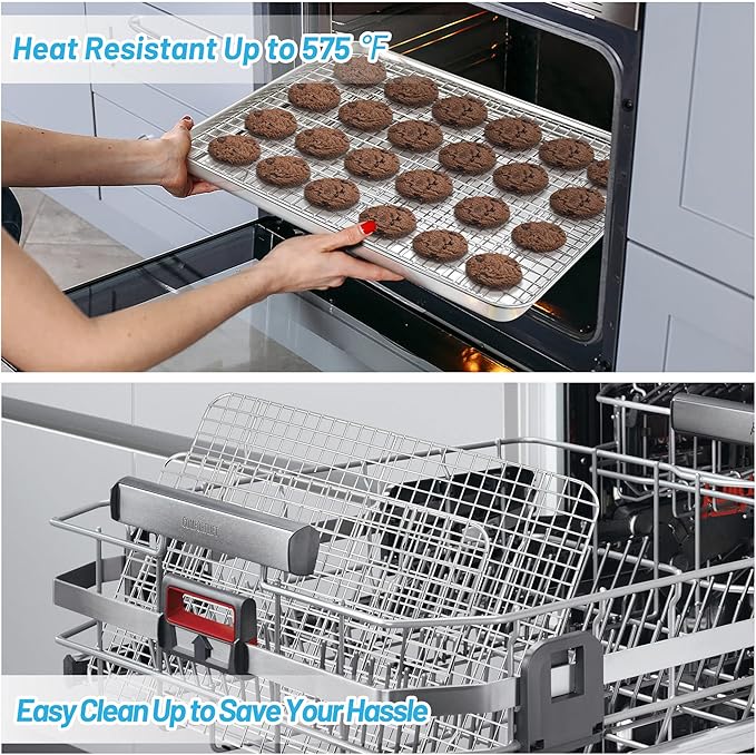 TeamFar Cooling Rack Set of 4, Stainless Steel Grid Cooking Roasting Racks for Various Size Baking Sheet Toaster Oven Pan, Healthy & Heavy Duty, Mirror Finish & Dishwasher Safe