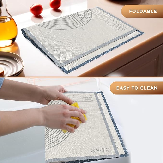 36 * 24 inches Grey, Non-Slip Silicone Baking Sheets - Baking Mat with 0.7mm Thickness - Non-Stick Pastry & Cookie Mat for Kitchen Counter for Rolling Out Dough with Measurements.