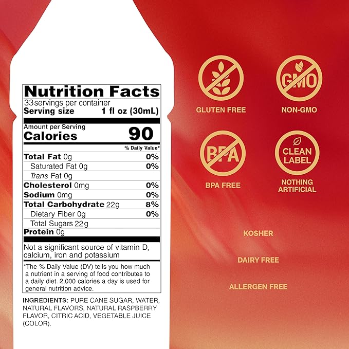 Monin - Raspberry Syrup, Sweet and Tart, Great for Cocktails and Lemonades, Gluten-Free, Non-GMO (1 Liter, 2-Pack)