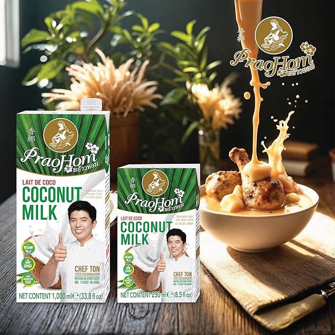 Praohom Coconut Milk 33.84 Fl Oz - Plant Based, Dairy Free Milk Alternative - Pure and Rich Thai Coconut Milk - No Added Sugar - Ideal for Cooking and Baking (1 Liter (Pack of 6))
