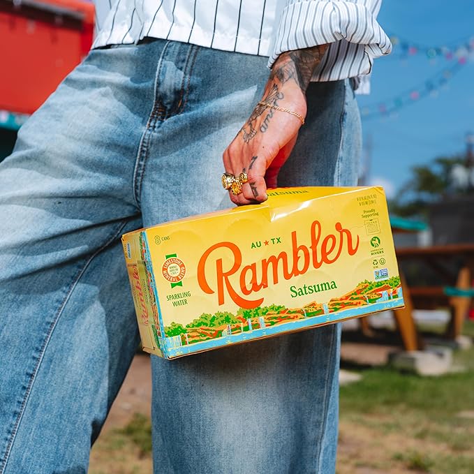 AUTX RAMBLER Sparkling Water, Texas Limestone Mineral Blend, Satsuma Flavor, 12-Ounce Cans, Three 8-Packs (24 Cans)