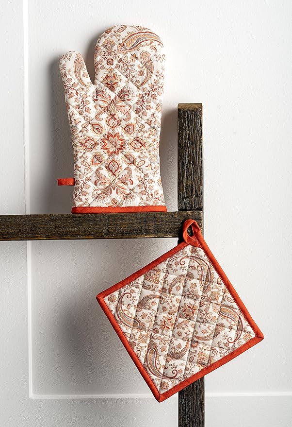 Maison d' Hermine Pot Holders Set 100% Cotton Heat Resistant Potholders 8" x 8" Hot Pads with Loop BBQ, Cooking, Baking, Grilling, Kitchen, Handling Hot Pans (Pack of 2, Cachemire)