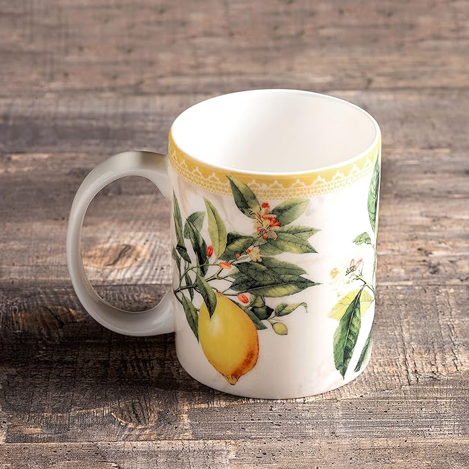 Maison d' Hermine Coffee Mug with Handles Fine Bone China Mugs Pack of One Tea Cups for Hot Beverages Cappuccino Latte Home Restaurant Office Perfect for Gift (Limoncello - Combava, 15 Ounce)