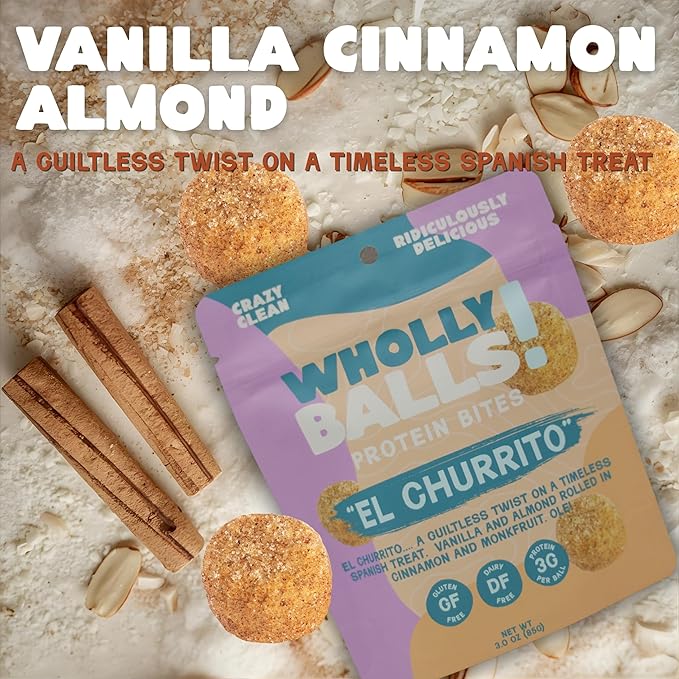 Wholly Balls Protein Bites – Healthy Plant-Based Snack | High Protein, Low Sugar, Gluten-Free Energy Balls (Pack of 3, El Churrito)