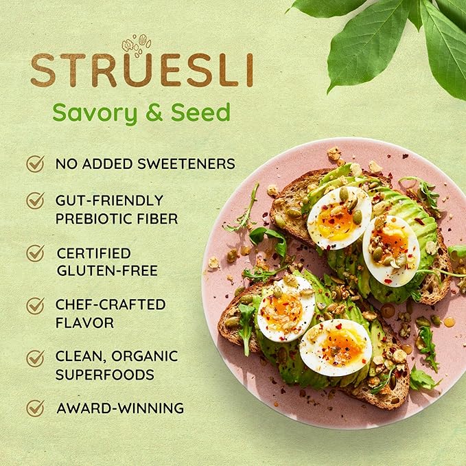 Struesli Savory + Seed Organic Granola, Nut, Grain & Gluten Free, Healthy Snacks with Pumpkin, Sunflower & Chia Seeds, Hemp Hearts, Flax, Tiger Nuts & Sea Salt, Plant Based, Keto & Paleo, 32 Oz