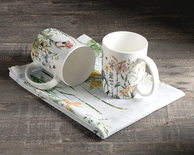 Maison d' Hermine Coffee Mug with Handles Fine Bone China Mugs Pack of Two Tea Cups for Hot Beverages Cappuccino Latte Home Restaurant Office Perfect for Gift (Fleurs De Mai, 12 Ounce)