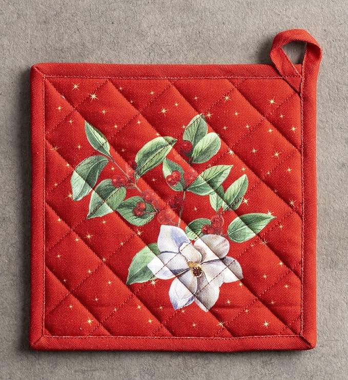 Maison d' Hermine Pot Holders 100% Cotton Heat Resistant Potholders 8" x 8" Hot Pads with Loop BBQ, Cooking, Baking, Grilling, Kitchen, Handling Hot Pans (Pack of 1, Noel)