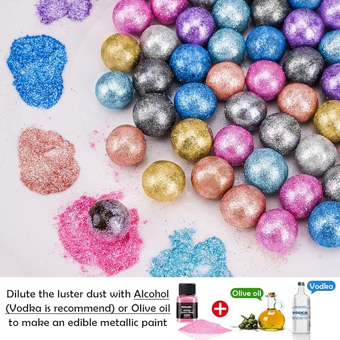 NiHome Edible Food-Grade Glitter Powder Glimmer Luster Dust Metallic Fancy Food Decorating Sprinkle Glimmery Dust for Drink Wine Beverage Cake Bakery Vegan Allergen-Free (Pink, 0.35oz/10g)