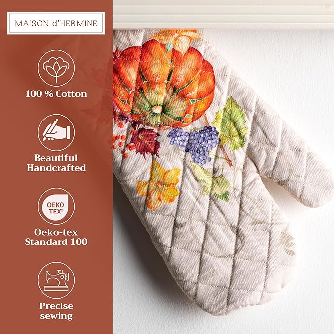 Maison d' Hermine Oven Gloves 100% Cotton Oven Mitt 7" x 13" with Loop Heat Resistant, BBQ, Cooking Gloves, Baking, Grilling, Kitchen, Handling Hot Pans (Pack of 1, Lumina)