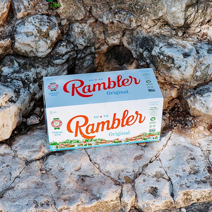 AUTX RAMBLER Sparkling Water, Texas Limestone Mineral Blend, Original Natural Flavor, 12-Ounce Cans, Three 8-Packs (24 Cans)
