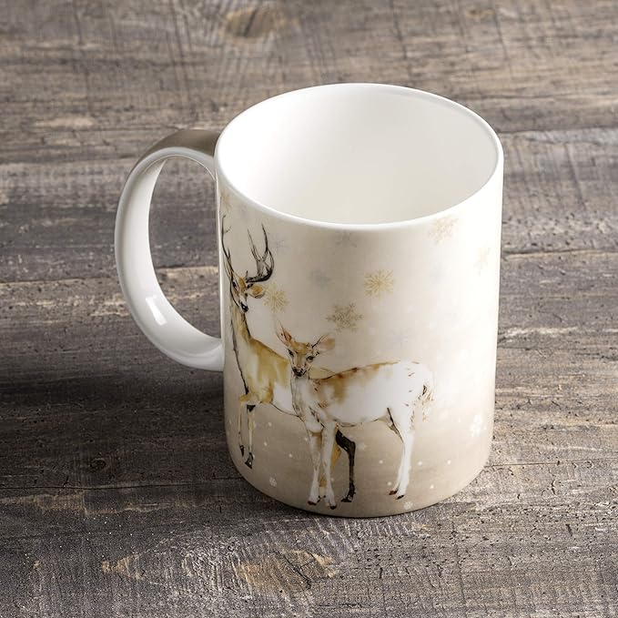 Maison d' Hermine Coffee Mug with Handles Fine Bone China Mugs Pack of One Tea Cups for Hot Beverages Cappuccino Latte Home Restaurant Office Perfect for Gift (Deer In The Woods - Oh Deer, 12 Ounce)