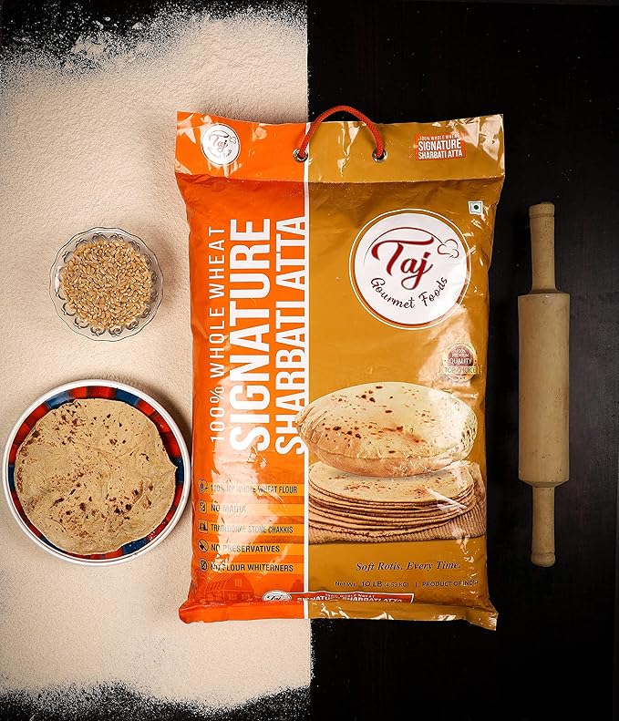 TAJ Signature Sharbati Atta 20-Pounds (Chakki Atta - Stone Ground), 100% Whole Wheat Flour, Chappati Flour