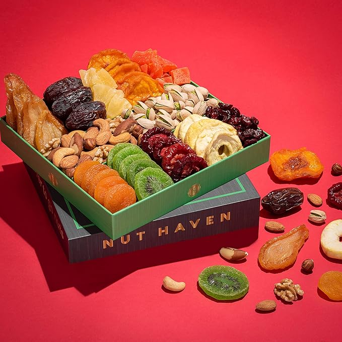Thanksgiving Dried Fruit & Nuts Gift Basket - Fresh Dried Fruit & Nuts Gift Basket - Assorted Food Gift Box for Christmas, Holiday, Family, Sympathy, Men & Women.