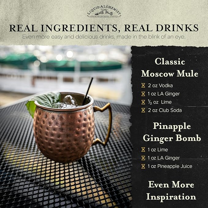 Liquid Alchemist Ginger Syrup for Cocktails - Real Ingredients Make our Liquid Ginger Puree for Cocktails the Perfect Moscow Mule Cocktail Syrup - Our Mixer is Non-GMO & Vegan (25 oz)
