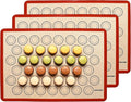 Macaron Silicone Baking Mats - Non-Stick Macaron Mat for Easy Baking | Heat Resistant & Dishwasher Safe Macaron Baking Mat | Reusable & Eco-Friendly, 3/4 Size - Pack of 3 - For Macarons Red Border