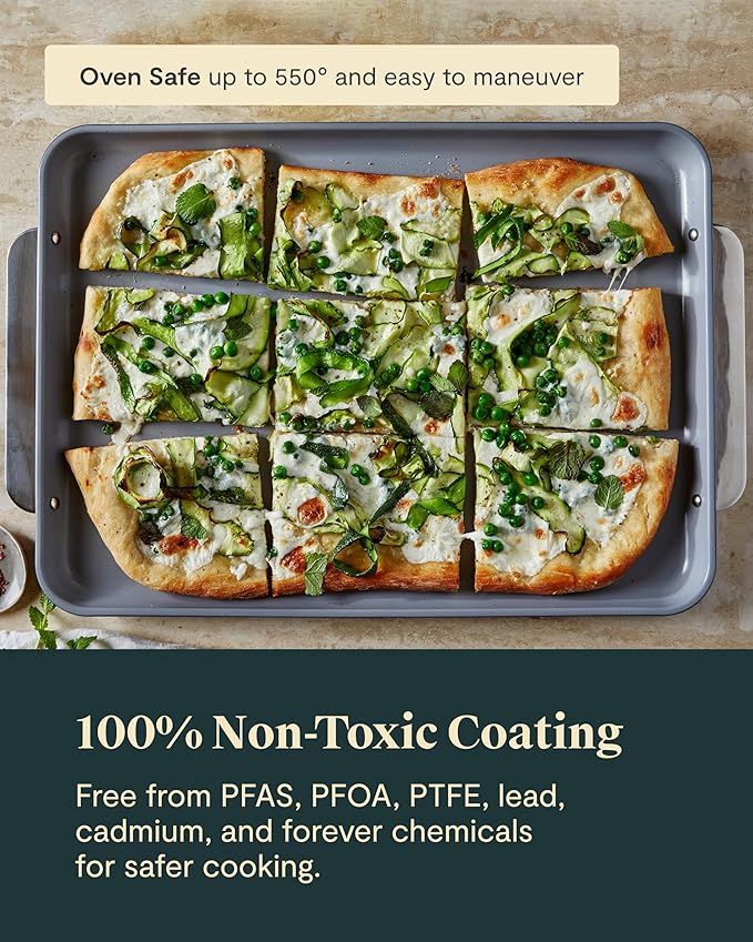 Caraway Non-Stick Ceramic Baking Sheet Duo - Naturally Slick Ceramic Coating - Non-Toxic, PTFE & PFOA Free - 18 x 13" Large & 15 x 10" Medium - Marigold