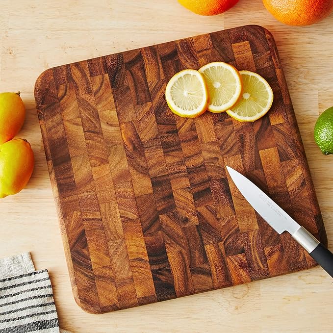 Ironwood Oslo End Grain Square Utility Cutting Board, One Size, Acacia Wood, Brown