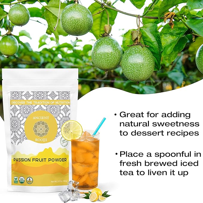 Ancient Roots Passion Fruit Powder- All-Natural Food Coloring, Flavoring Powder, Filled with Antioxidants, Vitamin C, and Fiber, Cocktail Mix, Smoothie Mix -Stocking Stuffers , 25 Servings (3.5 ounces)