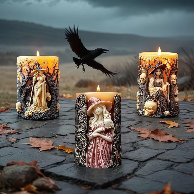 Witch Cylinder Silicone Candle Mold for Candle Making,Pillar Casting Silicone Molds for Resin Casting,Scented Candle, Soap,Silicone Molds for Home Decor,Resin Craft Gifts (C)