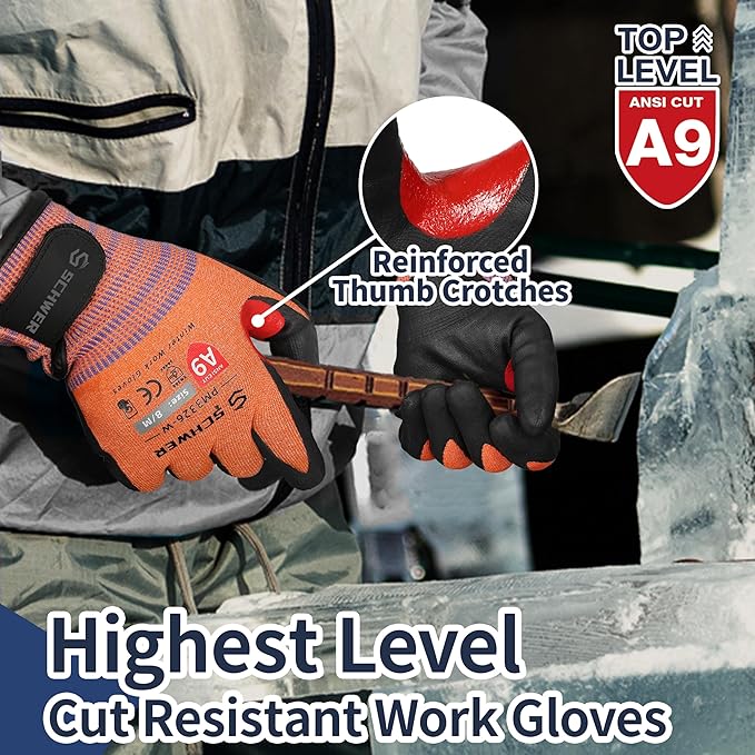 Schwer FreezeGuard-X Winter Work Gloves for Men and Women, ANSI A9 Cut Resistant Gloves for Extreme Protection, Freezer Glove With Super Grip, Non PFAS, Thermal Insulated, PM3326-W (L,2 Pairs)